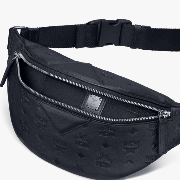 MCM Black Leather Belt Bag